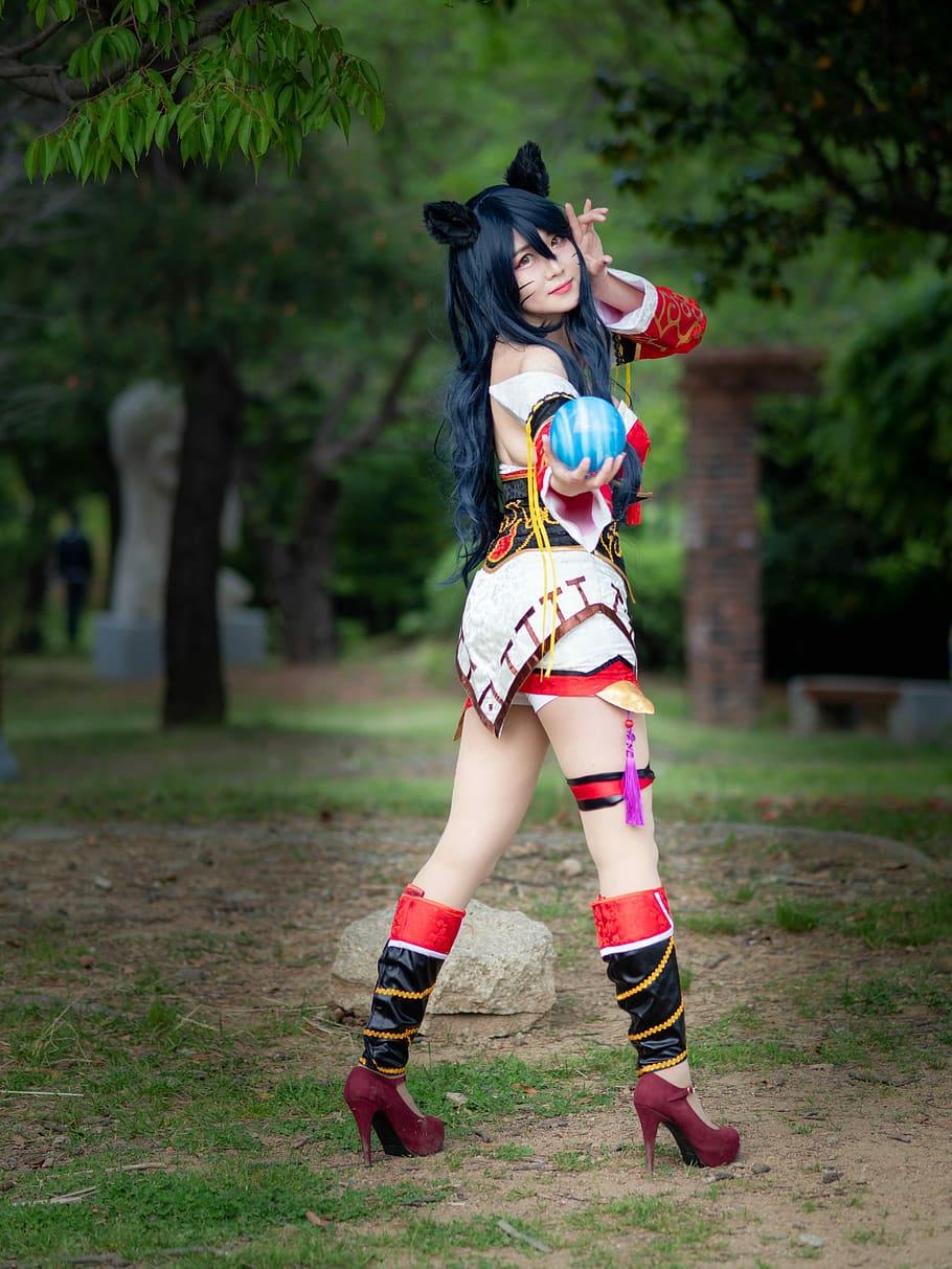 fun, girl, cosplay, ahri, league of legends