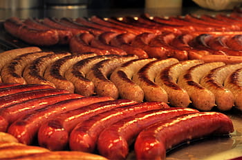 różnorodność kiełbas, kiełbasa, kiełbasa grillowa, grill, nierdzewny, mięso, smażyć, ciepło, jedzenie, kiełbaski, pieczenie na rożnie