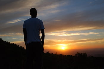 Sunset, Sun, Man, Person, Silhouette, sun, man, rear view, one man only, only men, adults only