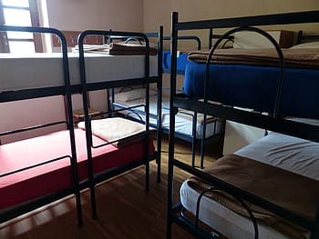 black, metal bunk beds, mattresses, Youth Hostel, Bunk Beds, Sleep, beds, accommodation, bedroom, bed, indoors