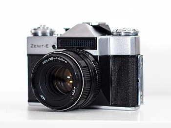 黒、 銀zenit-e一眼レフカメラ、 フィルム、 機器、 クラシック、 分離、 レンズ、 レトロ、 光学、 古い、 白
