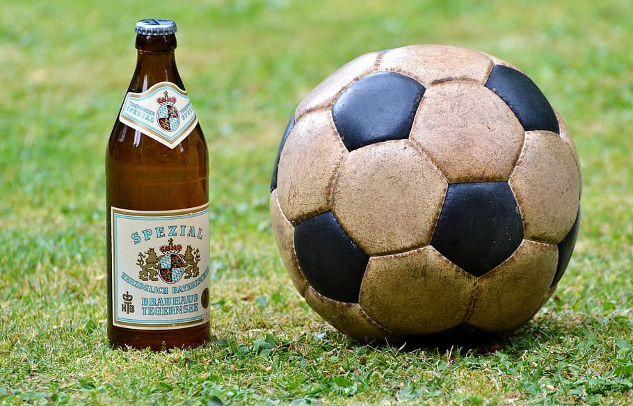 white, soccer ball, brown, bottle, grass, Football, Leather, Ball, Play, leather ball, ball, play