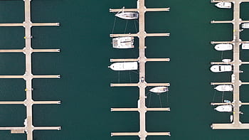 Antenne, Boote, Wasser, Yachthafen, Meer, draußen, über, oben, fliegend, Drohne, Seebrücke