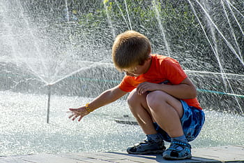 fountain, spray, baby, sun