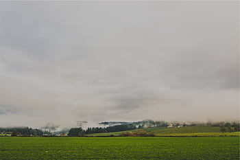 trávník pole, Dům, během dne, zelené pole, venkovský, venkov, pole, tráva, mraky, zataženo, krajina
