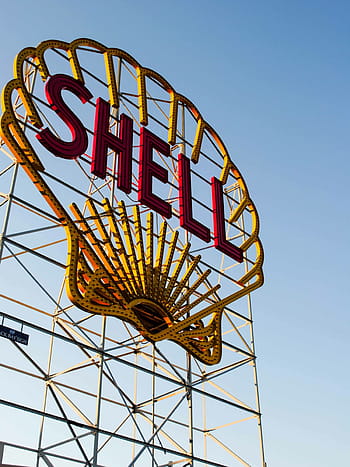 shell billboard, žlutá, Červené, shell, plakátovací tabule, značení, během dne, plyn, společnost, ocel, písmena