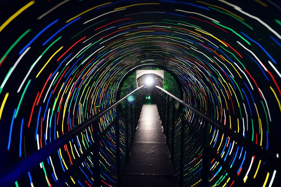 Hvězdná obloha, světlo, stín, barva, světlo a stín, kanál, vícebarevné, tunel, svítí, abstraktní, noc