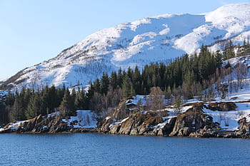 krajina, Krásná, nebe, moře, fjord, sníh, hora, nordic house, zimní, cestovat, lauklines kystferie