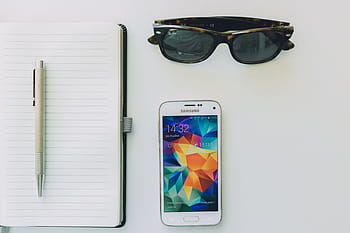 bílý, samsung android chytrý telefon, lemované, papír, klikněte na pero, horní, samsung, chytrý telefon, mobilní, pohybliví, poznámkový blok, notebook