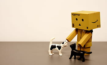 hnědý, box robot, hraní, hračky pro kočky, danbo, kočka, legrační, postava, hračky, deco, dekorace