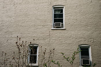 dva, bílý, okna typu ac, skleněná okna, fotografování, hnědý, beton, zeď, cihly, Okna, exteriér budovy