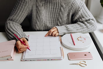 menulis, kalender, wanita, buku catatan, pensil, kantor, agenda, belajar