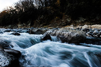 tělo, voda, vedle, rostlin, Příroda, krajina, řeka, jezero, les, Skála, kámen