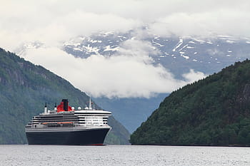 black, white, cruise ship, island, sailing, ship, body, water, travel, adventure, waves
