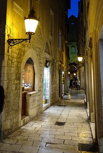 Split, Chorwacja, rozdzielać, Chorwacja, palast diokletyjski, stare Miasto, Europa, aleja, noc, architektura, zbudowana struktura, oświetlony