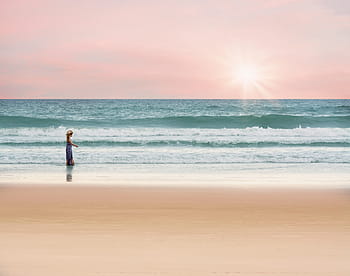 man, standing, body, water, ocean, girl, walking, sea, summer, vacation, sun