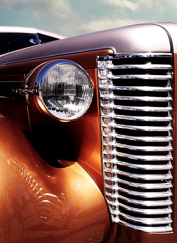 closeup, brown, vehicle headlight, auto, oldtimer, us car, collector's item, spotlight, grille, exhibition, restored