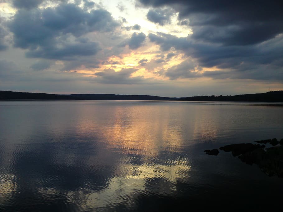 calm, body, daytime, Lake, Sunset, Ro, Water, Edge, Silence, water edge, summer