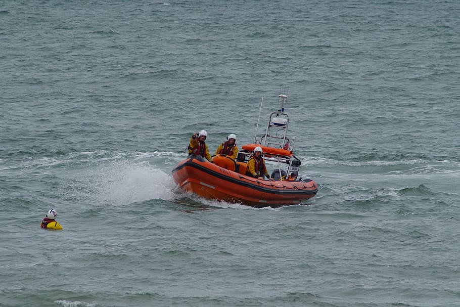 rnli, lifeboat, rescue, boat, exercise, coastline, sea, uk