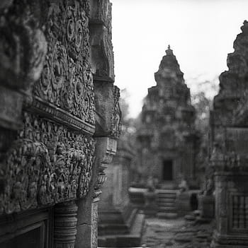 fotografie ve stupních šedi, mezník, architektura, budova, infrastruktura, struktura, zřízení, Černý a bílý, černobílý, Asie, budování chrámu