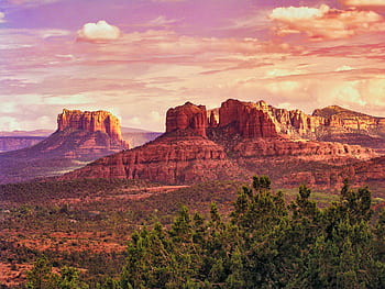 sedona, az, arizona, Amerika Serikat, perjalanan, Outdoor, gunung, geologis, batu merah, matahari terbenam, langit
