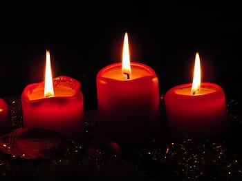 three, red, lighted, votive, candles, advent, cozy, quiet, advent wreath, flame, christmas