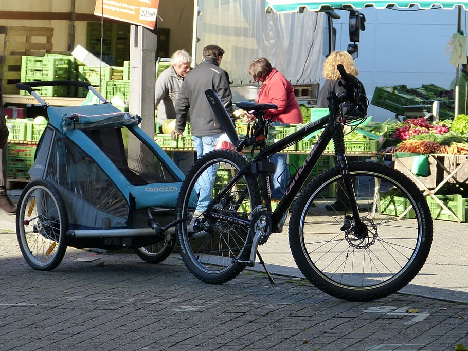 Bike, Wheel, Trailers, Market, Shopping, drive, locomotion, cycling, children, bicycle, adults only