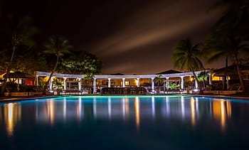 foto di silhouette, nuoto, piscina, cottage, bianca, Marrone, costruzione, all'aperto, nero, cielo, notte