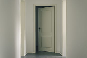 otevřeno, bílý, dřevěný, 2-panel, Dvouplášťové dveře, dveře, moderní, v rámci, zeď, architektura, pokoj, místnost