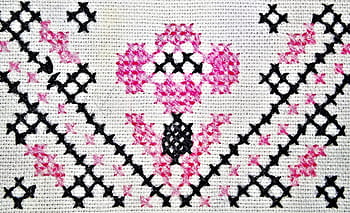 canvas, hand labor, embroidery, cross stitch, pattern, white, pink, black, flower, structure, section