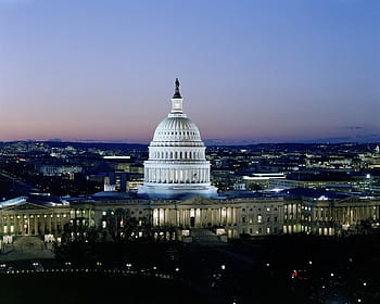 white concrete building, capitol, government, building, legislature, congress, united states, dusk, evening, twilight, sunset