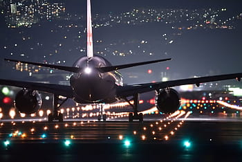 低、 光、 写真、 灰色、 飛行機、 経路、 白、 旅客機、 道路、 夜間飛行、 空港