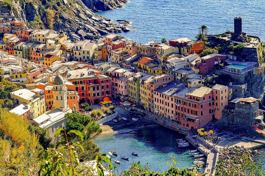 cinque terre, italy, cinque terre, vernazza, village, mediterranean, coast, seascape, landscape, panorama, liguria, italy