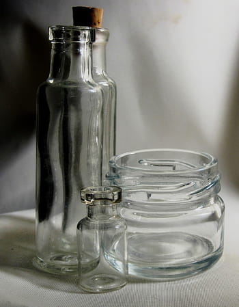 bottles, glass, clear, reflecting, varied, bottle, transparent, empty, container, jar, storage