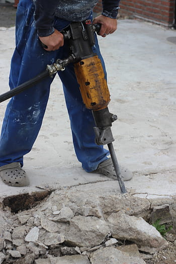 yıkılan kişi, darbeli Matkap, yer, hilti, parçalamak, yıkmak, Sarı, güçlü, yol inşaatı, inşaat, ev