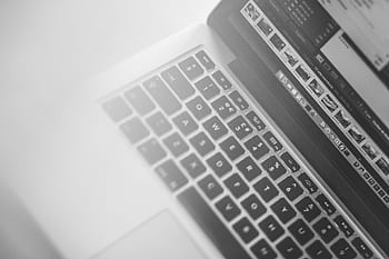 macbook, laptop, počítač, klávesnice, podnikání, technologie, Černý a bílý,