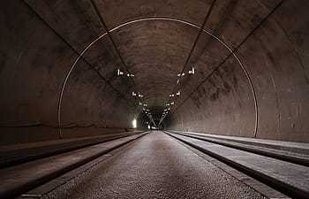 mělký, zaostřovací fotografie, hnědý, tunel, beton, světla, perspektivní