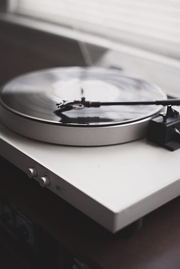 silver turntable, brown, table, vinyl, music, sound, old, technology, record, vinyl player, aesthetic