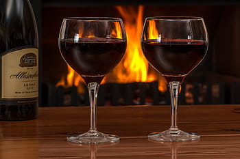 dva, Průhledná, dlouhotrvající, sklenice na pití, červené víno, brýle, ohně, Červené, víno, alkohol, napít se