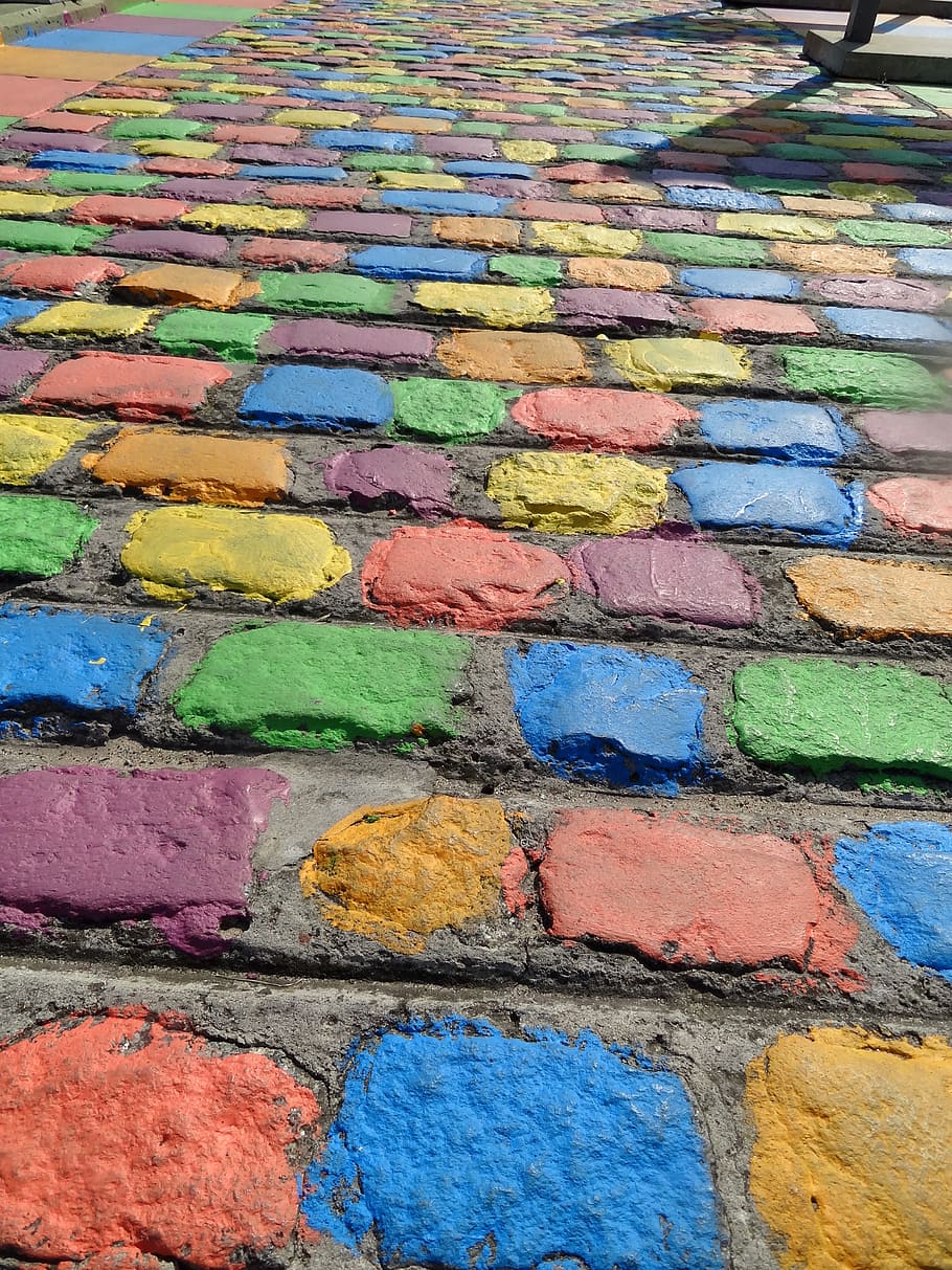 Cobbled, La Boca, Buenos Aires, la boca, buenos aires, brick, backgrounds, pattern, red, wall - Building Feature, multi colored, graffiti