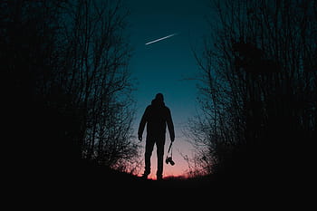 silhouette, man, holding, camera, people, dark, solitude, nature, outdoors, shadow, silhouetted