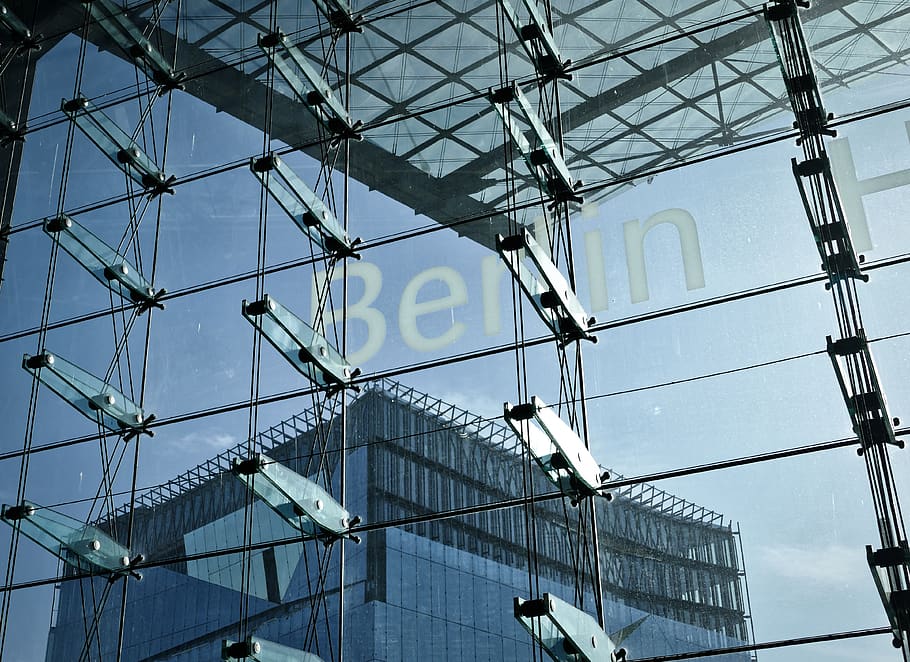 architektura, sklenka, Berlín, centrální stanice, dav, budova, moderní, fasáda, struktura, panoráma, perspektivní