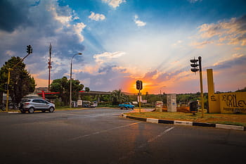 fotografie, auto, silnice, stříbrný, suv, beton, u, provoz, světlo, modrý, nebe