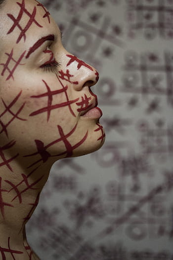 side, view, woman, tic, tac, toe, line, paint, side view, tic tac toe, model