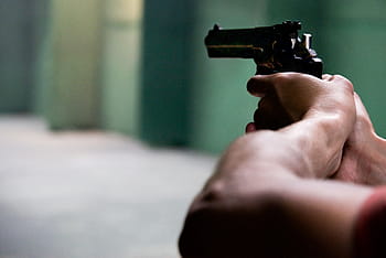 person, holding, silver gun, gun, hands, black, weapon, man, crime, pistol, danger