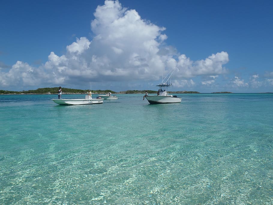 fotografie krajiny, dva, lodí, tělo, voda, moře, karibský, ostrov, bahamas, cestovat, tropický