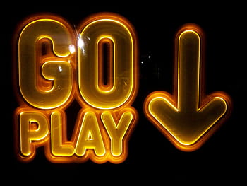 Gelb, braun, gehen, abspielen, Neon Signage, Orange, LED, Zeichen, Spiel Hölle, Schild, Hinweis
