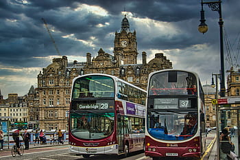 Edinburgh, město, autobusů, provoz, animovaný, Skotsko, architektura, cestovní ruch, domy, silnice, Pohled