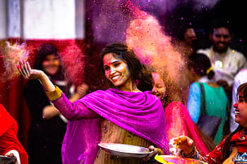 woman, pink, dress, dancing, concert, in concert, holi, girl, dance, fun, paint