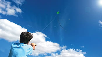 Sol, Kite, kid, cloud - sky, sky, blue, one person, headshot, rear view